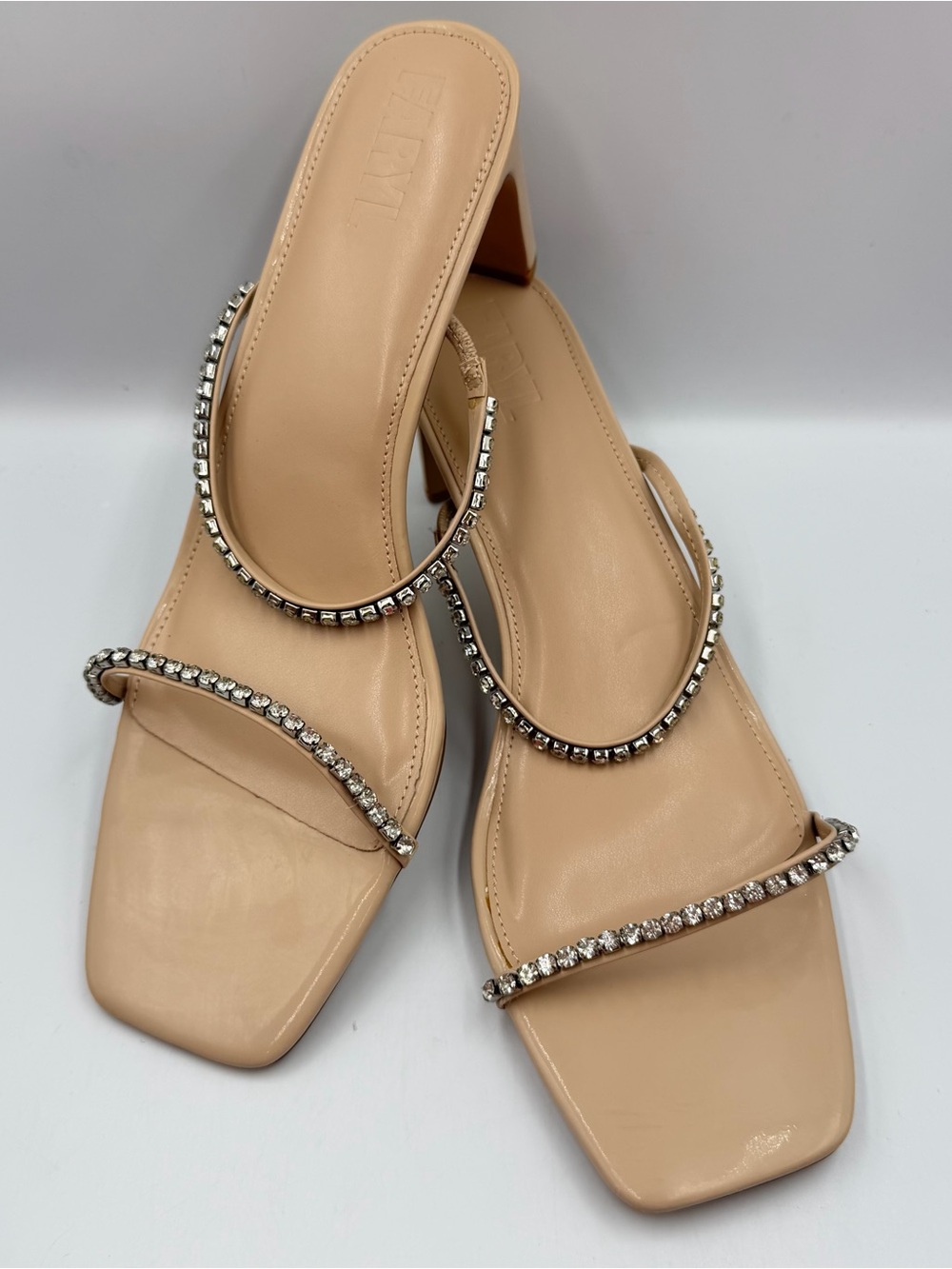Faryl Alexandra Natural Patent Sandal Heel Rhinestones Women 14 Sparkle Straps